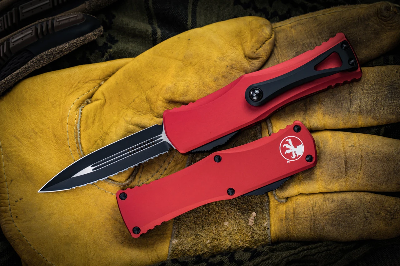 Microtech Hera OTF Automatic Knife Red 3" Dagger Serrated Black 702-3RD 4 Microtech Hera OTF Automatic Knife Red 3" Dagger Serrated Black 702-3RD - Image 2