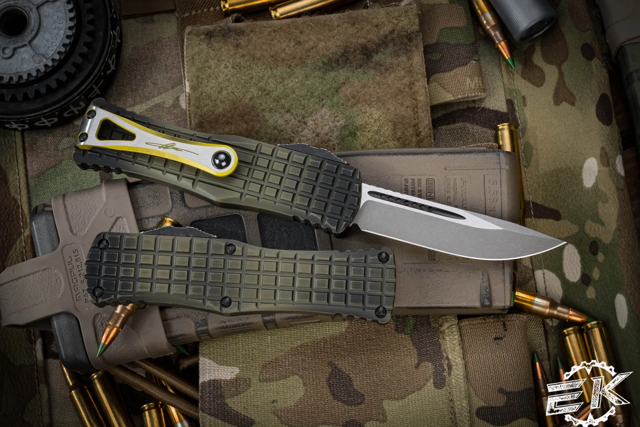 Microtech Hera FRAG Grenade Green OTF Knife 3" Drop Point Stonewash Apocalyptic 703-10APFRGS 4 Microtech Hera FRAG Grenade Green OTF Knife 3" Drop Point Stonewash Apocalyptic 703-10APFRGS - Image 2
