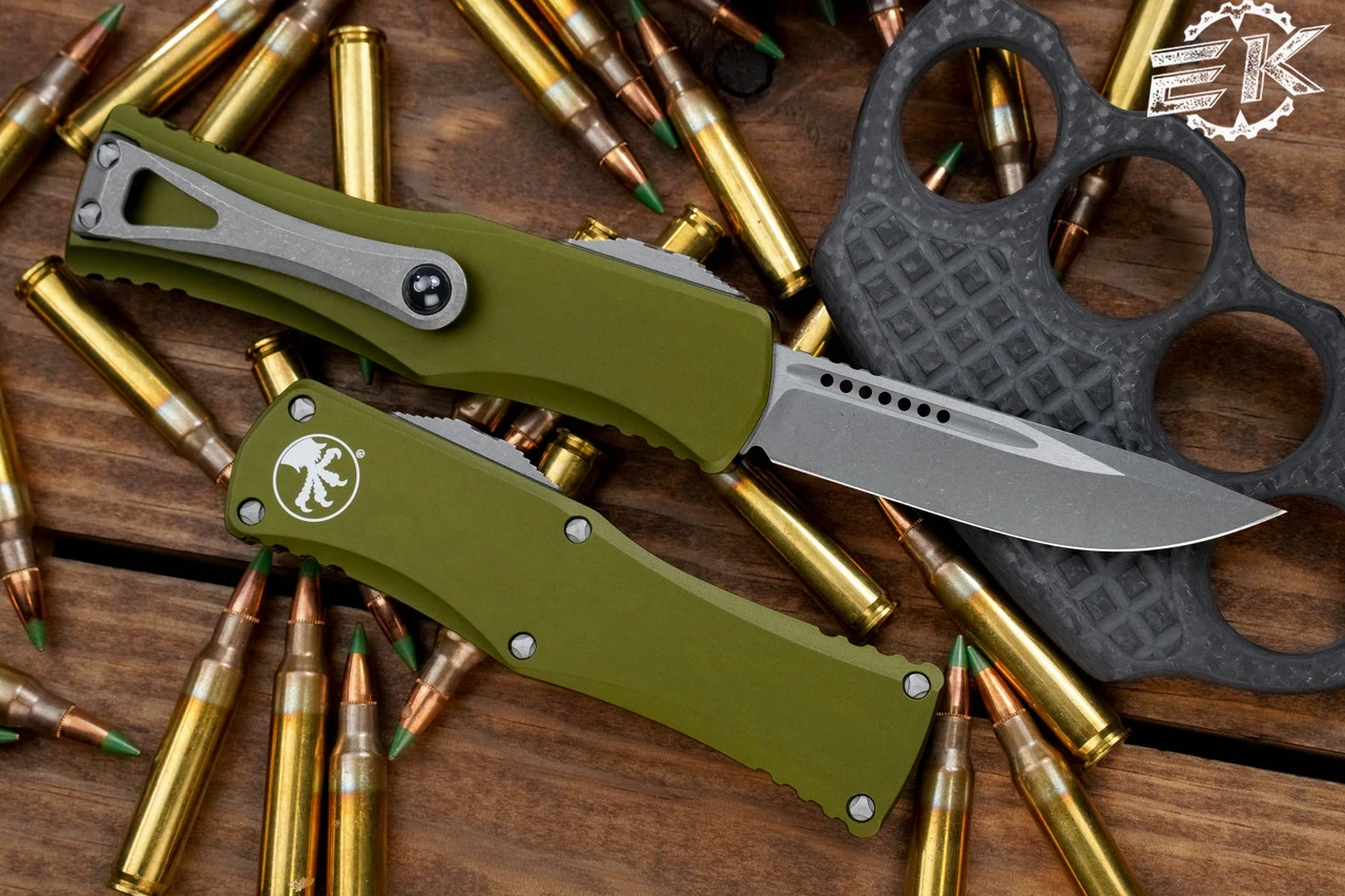 Microtech Hera OTF Automatic Knife OD Green 3" Drop Point Apocalyptic Stonewash 703-10APOD 4 Microtech Hera OTF Automatic Knife OD Green 3" Drop Point Apocalyptic Stonewash 703-10APOD - Image 2