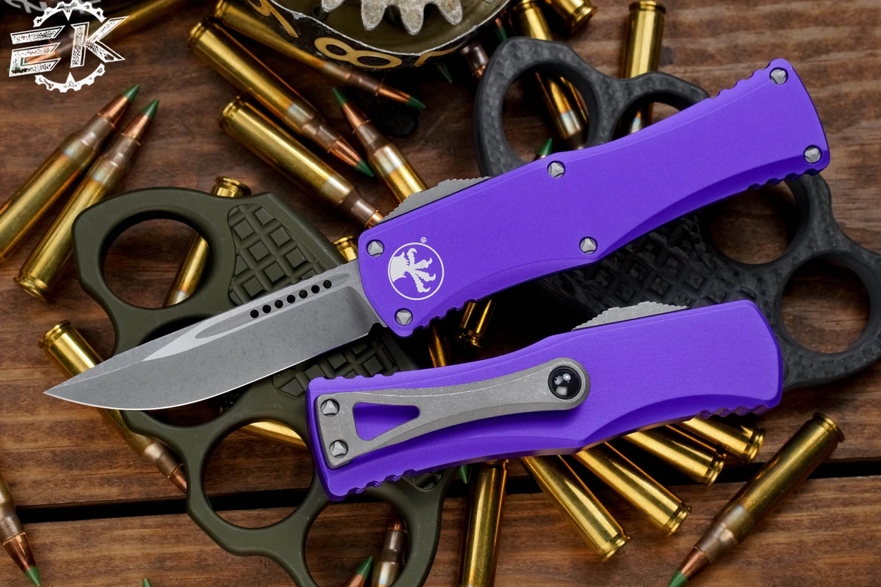 Microtech Hera Purple OTF Automatic Knife 3" Drop Point Apocalyptic Stonewash 703-10APPU 3 Microtech Hera Purple OTF Automatic Knife 3" Drop Point Apocalyptic Stonewash 703-10APPU