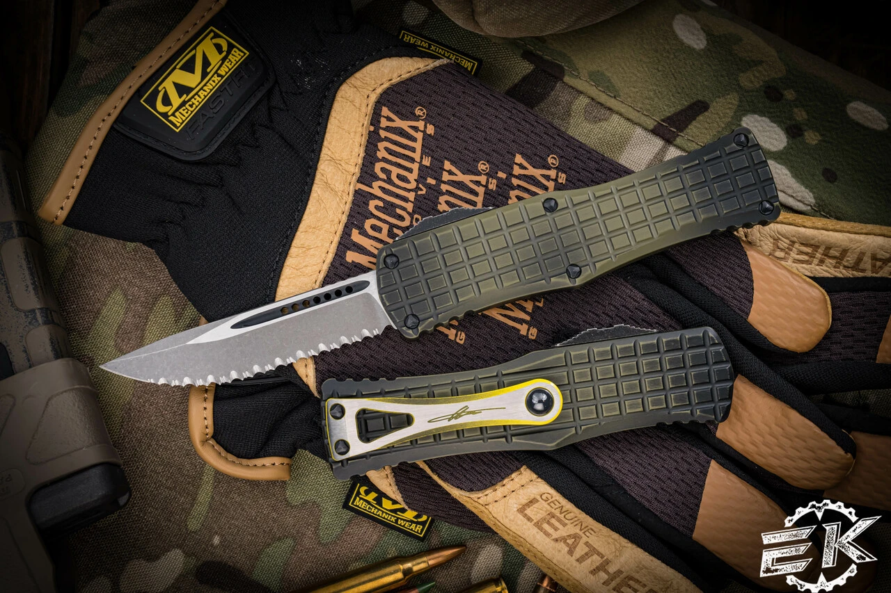 Microtech Hera FRAG Grenade Green OTF Knife 3" Drop Point Stonewash Apocalyptic Serrated 703-12APFRGS 3 Microtech Hera FRAG Grenade Green OTF Knife 3" Drop Point Stonewash Apocalyptic Serrated 703-12APFRGS
