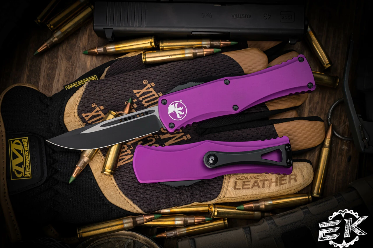 Microtech Hera OTF Automatic Knife Violet 3" Drop Point Black 703-1VI 3 Microtech Hera OTF Automatic Knife Violet 3" Drop Point Black 703-1VI