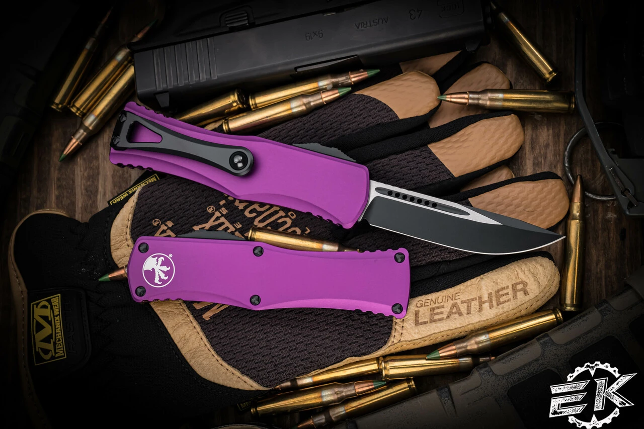 Microtech Hera OTF Automatic Knife Violet 3" Drop Point Black 703-1VI 4 Microtech Hera OTF Automatic Knife Violet 3" Drop Point Black 703-1VI - Image 2