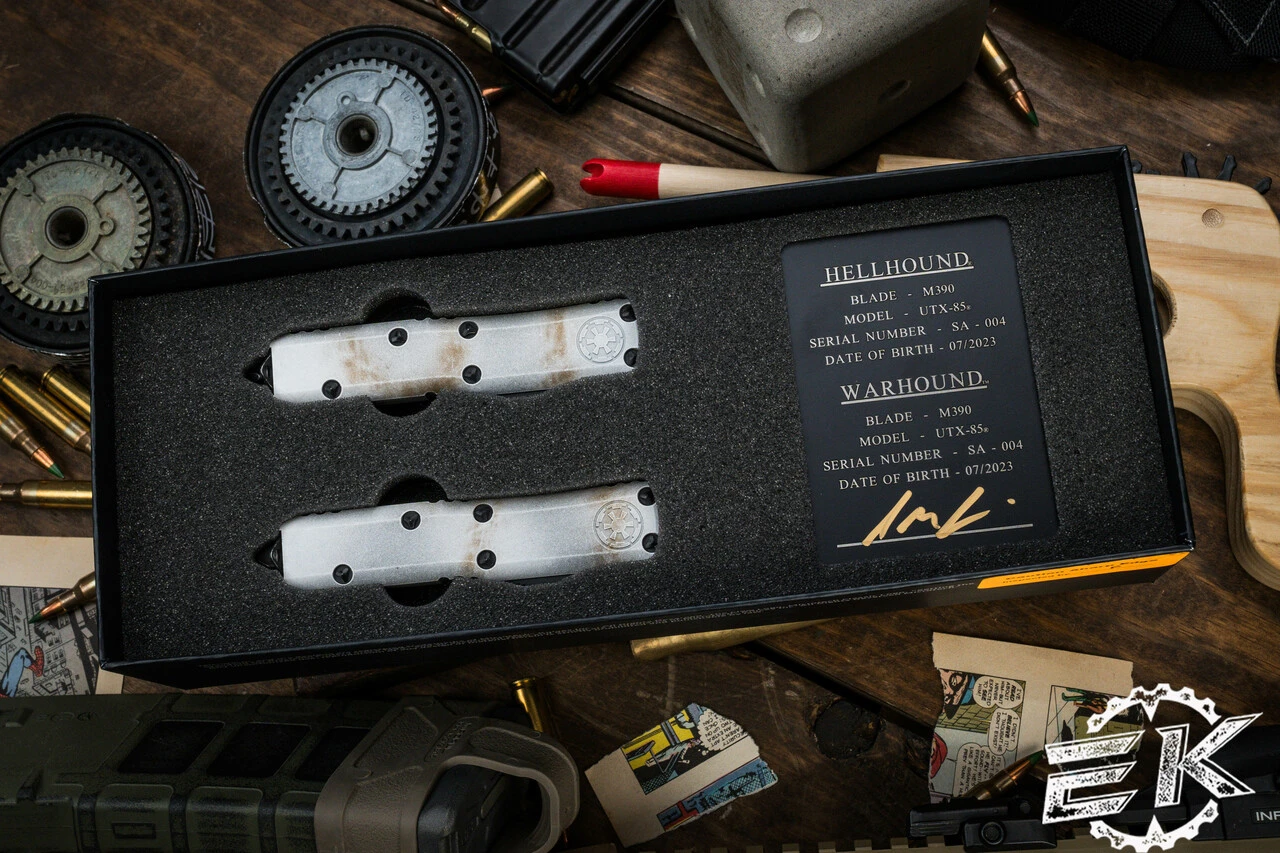 Microtech UTX-85 Sand Trooper Set Hellhound/Warhound OTF Automatic Knives 3.1" Bronze 719-1SETSADS 8 Microtech UTX-85 Sand Trooper Set Hellhound/Warhound OTF Automatic Knives 3.1" Bronze 719-1SETSADS - Image 6