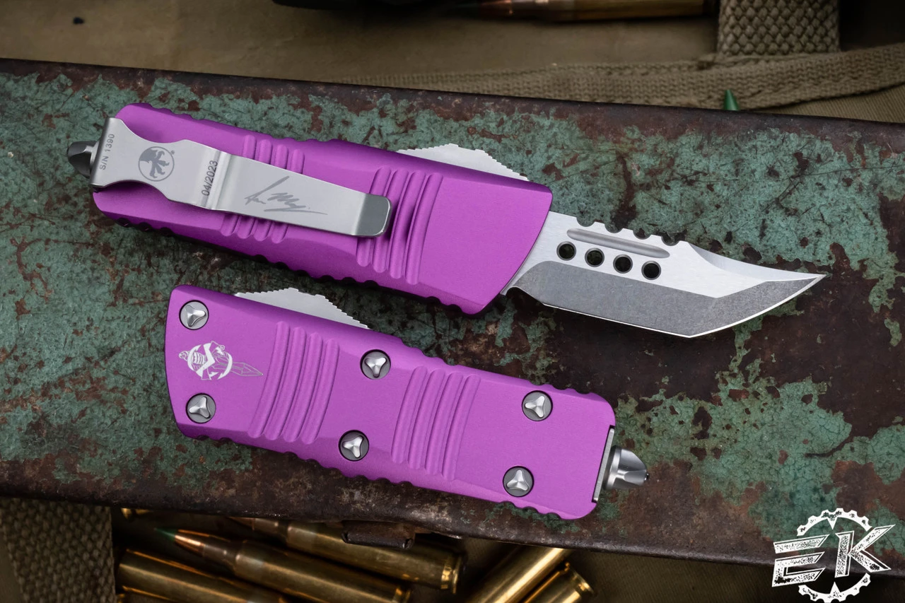 Microtech Troodon Mini Hellhound OTF Automatic Knife Violet 1.9" Stonewash (Cali-Legal) 819-10VIS 4 Microtech Troodon Mini Hellhound OTF Automatic Knife Violet 1.9" Stonewash (Cali-Legal) 819-10VIS - Image 2