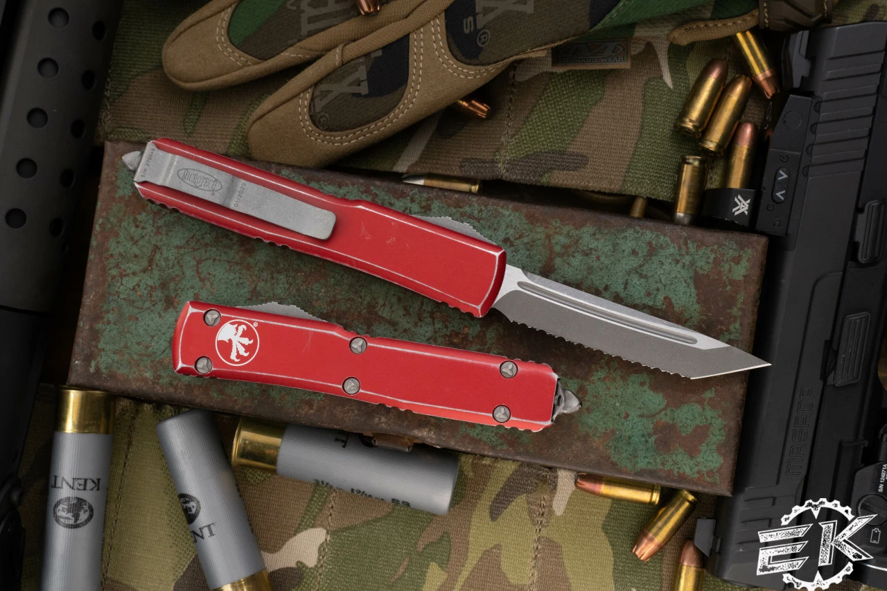 Microtech Ultratech Distressed Red OTF Knife 3.4" Tanto Serrated 123-12DRD 5 Microtech Ultratech Distressed Red OTF Knife 3.4" Tanto Serrated 123-12DRD - Image 3