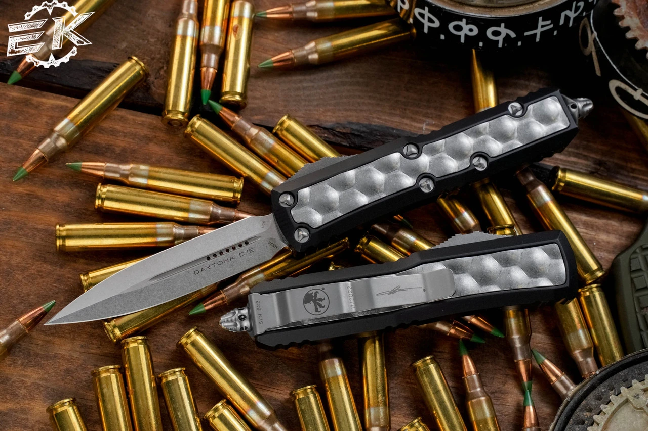 Microtech Daytona Bubble Inlay OTF Automatic Knife 3.1" Dagger Stonewash 126-10BIS 3 Microtech Daytona Bubble Inlay OTF Automatic Knife 3.1" Dagger Stonewash 126-10BIS