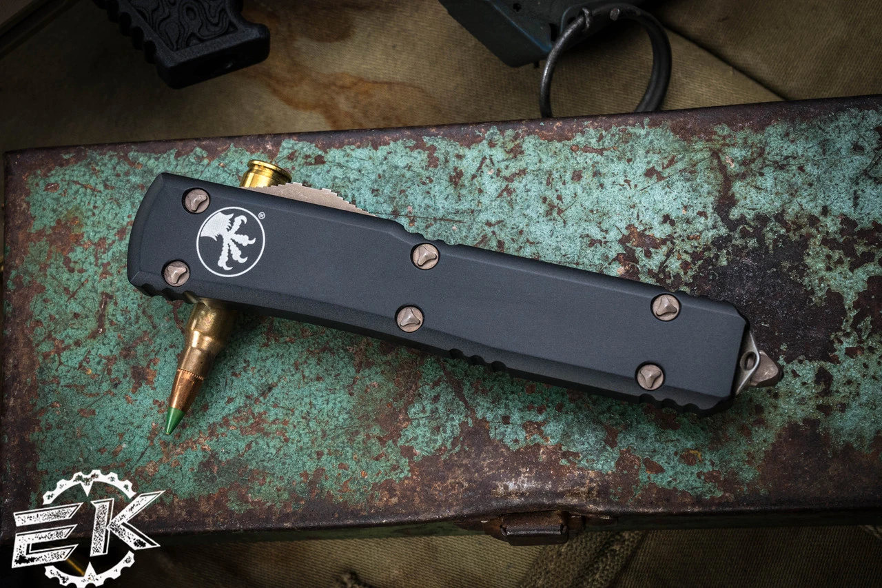 Microtech Ultratech Spartan OTF Knife Black 3.4" Bronze Apocalyptic Spartan 223-13AP (Preowned) 6 Microtech Ultratech Spartan OTF Knife Black 3.4" Bronze Apocalyptic Spartan 223-13AP (Preowned) - Image 4