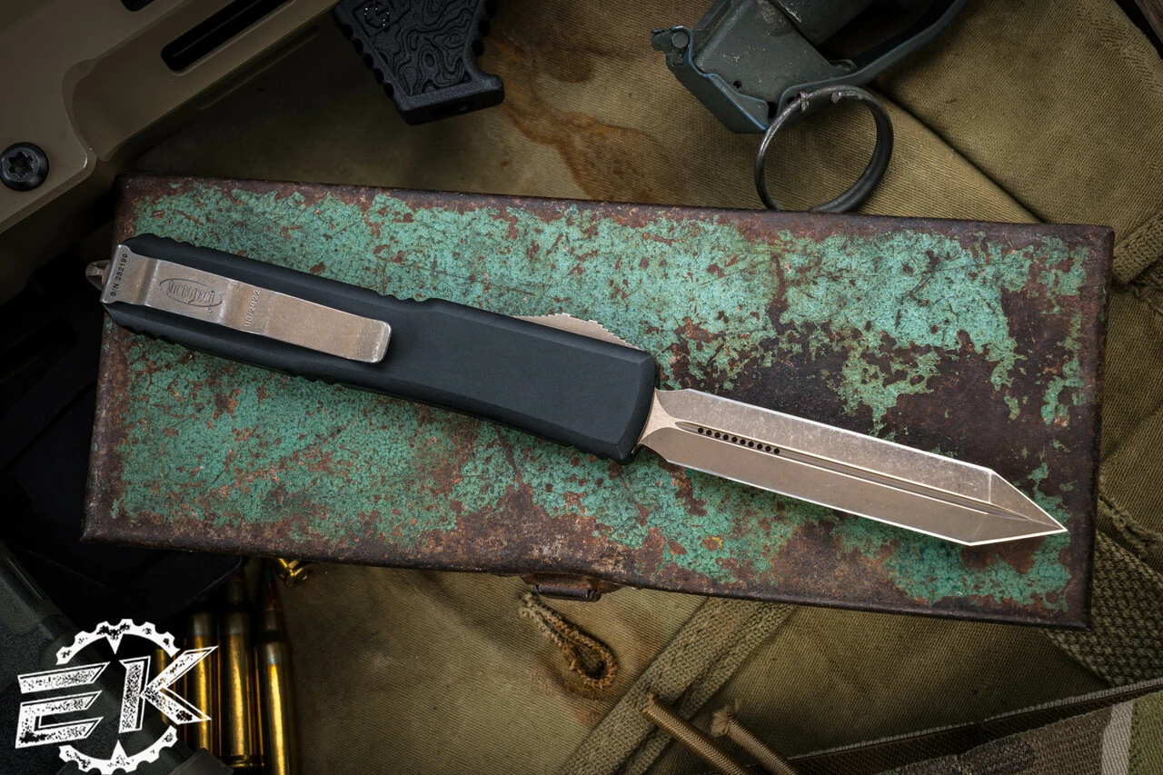 Microtech Ultratech Spartan OTF Knife Black 3.4" Bronze Apocalyptic Spartan 223-13AP (Preowned) 4 Microtech Ultratech Spartan OTF Knife Black 3.4" Bronze Apocalyptic Spartan 223-13AP (Preowned) - Image 2