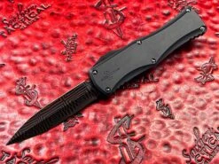 MARFIONE Hera Double Edge Spike Grind, Hot Blued Mosaic Damascus, Alloy W Dagger Relief, DLC Satin Finish Titanium Accents