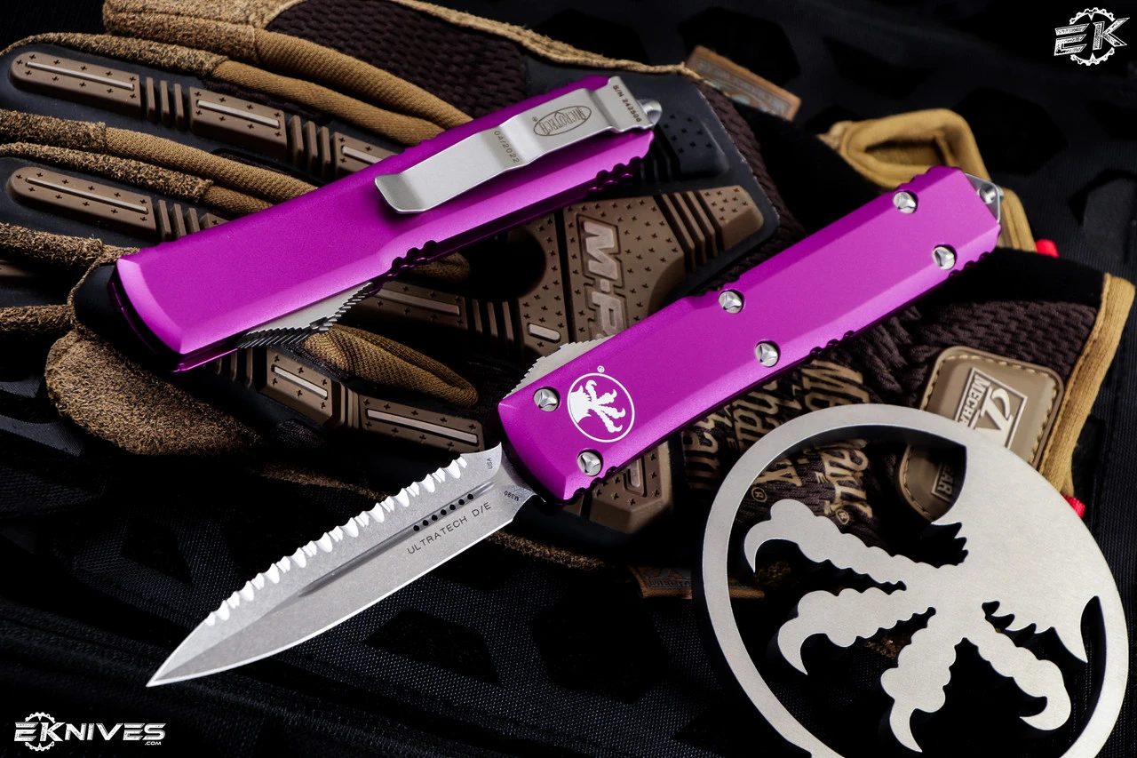 Microtech Ultratech OTF Automatic Knife Violet 3.4" Dagger Stonewash Serrated 122-12VI 3 Microtech Ultratech OTF Automatic Knife Violet 3.4" Dagger Stonewash Serrated 122-12VI