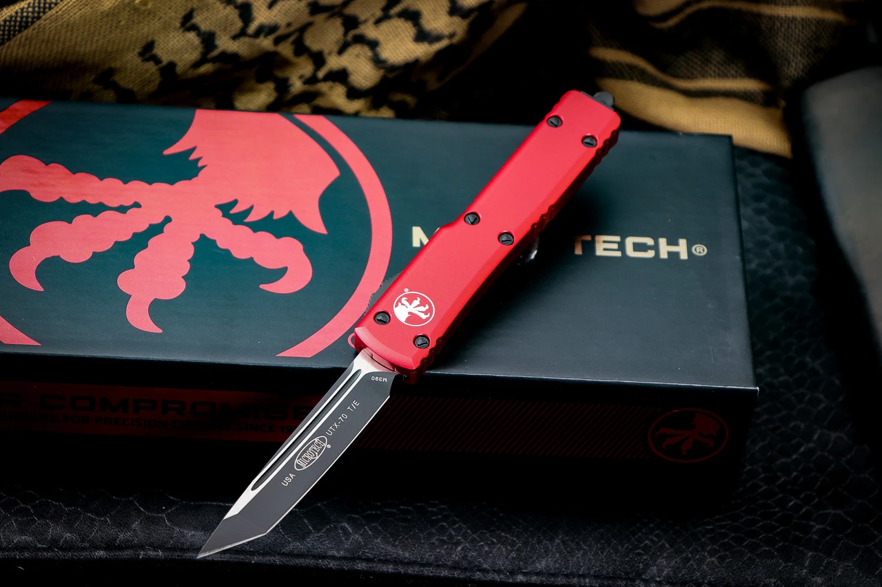 Microtech UTX-70 OTF Automatic Knife Red 2.4" Tanto Black 149-1RD 3 Microtech UTX-70 OTF Automatic Knife Red 2.4" Tanto Black 149-1RD