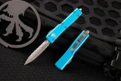 Microtech UTX-70 OTF Automatic Knife Turquoise 2.4" Dagger Stonewash Serrated 147-12TQ