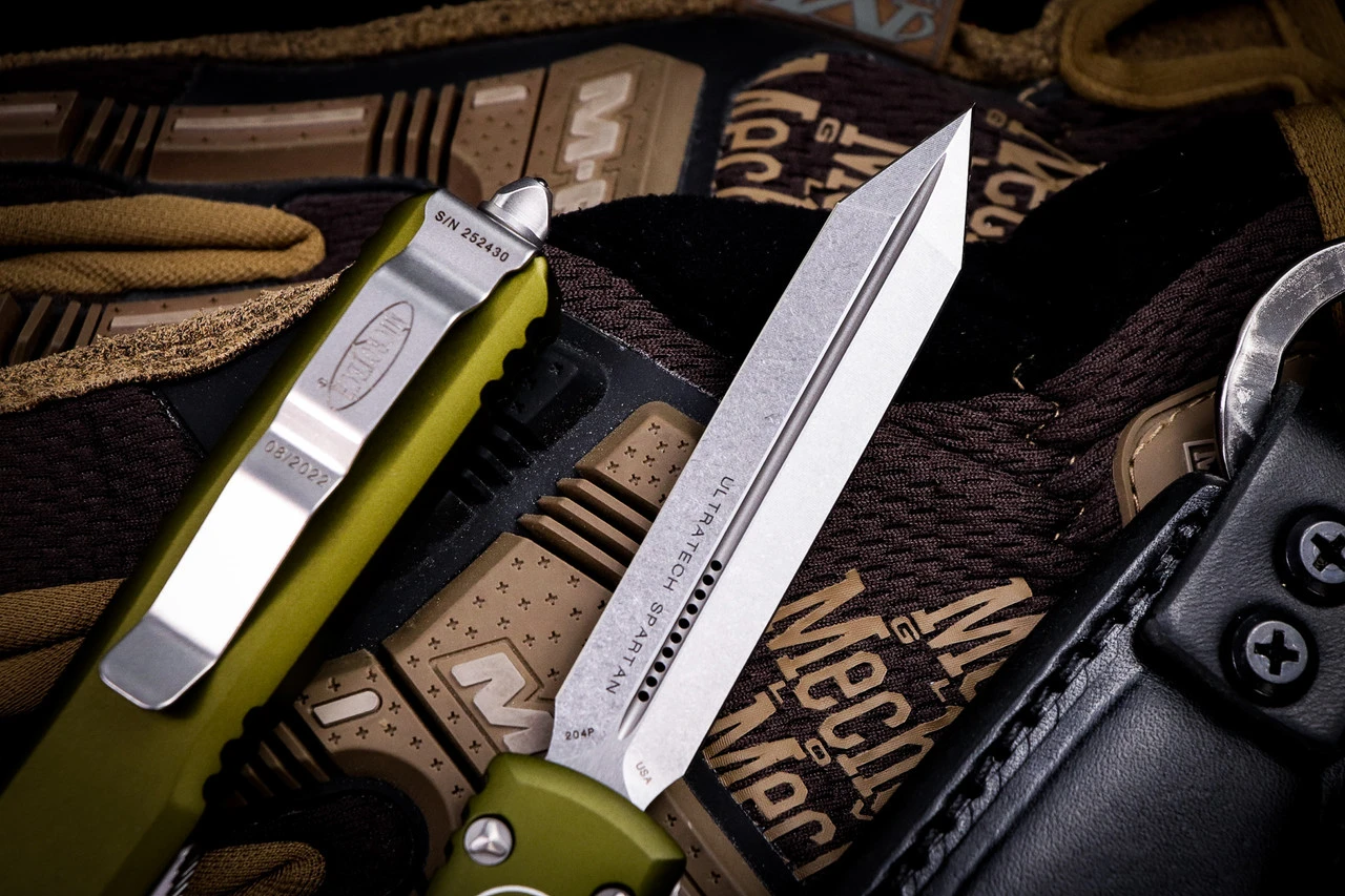 Microtech Ultratech Spartan OTF Automatic Knife OD Green 3.4" Spartan Stonewash 223-10OD 4 Microtech Ultratech Spartan OTF Automatic Knife OD Green 3.4" Spartan Stonewash 223-10OD - Image 2