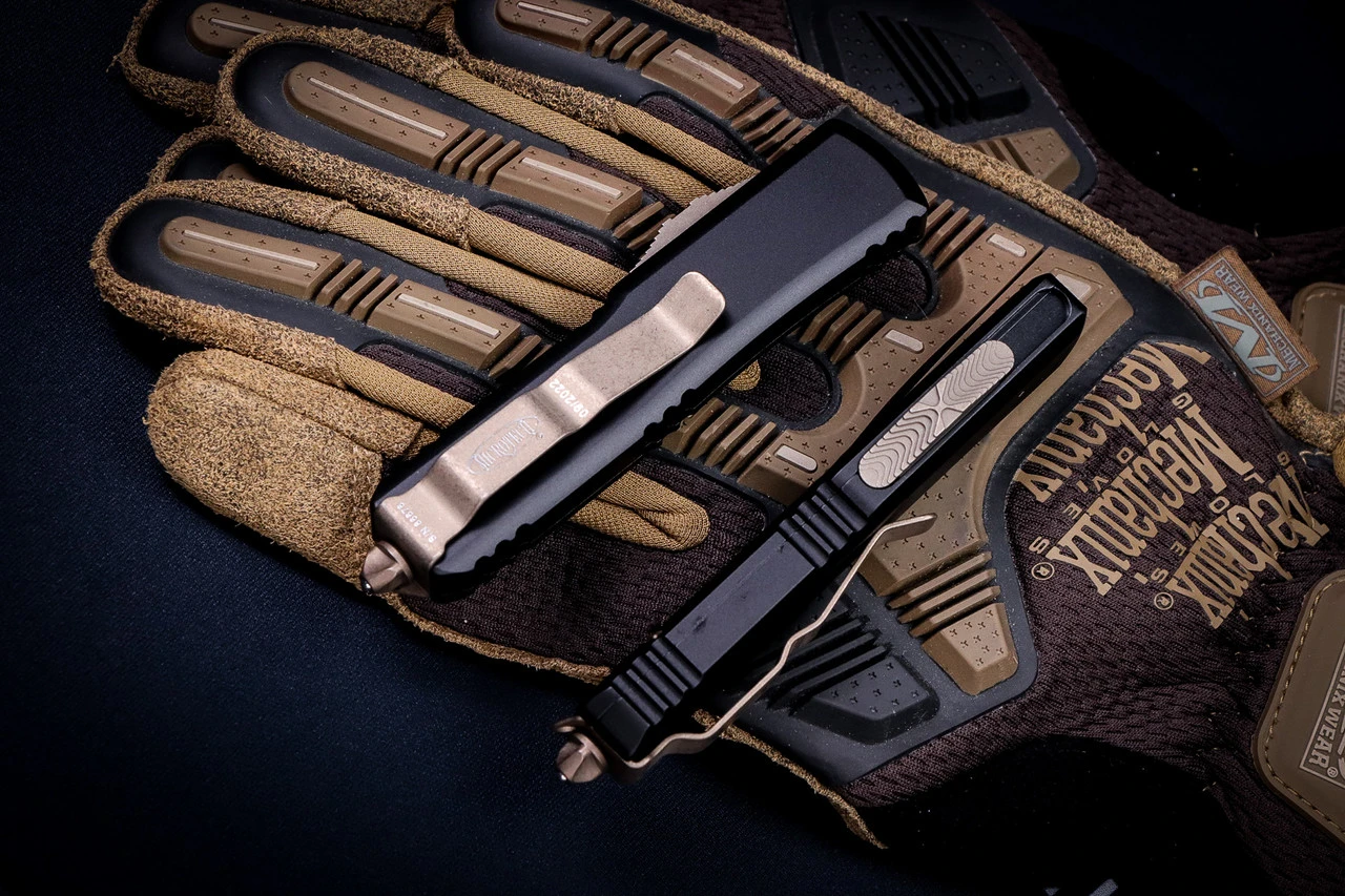 Microtech UTX-85 Spartan OTF Automatic Knife 3" Bronze Apocalyptic 230-13AP 4 Microtech UTX-85 Spartan OTF Automatic Knife 3" Bronze Apocalyptic 230-13AP - Image 2