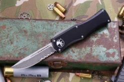 Microtech Hera OTF Automatic Knife 3" Drop Point Stonewash Serrated 703-11