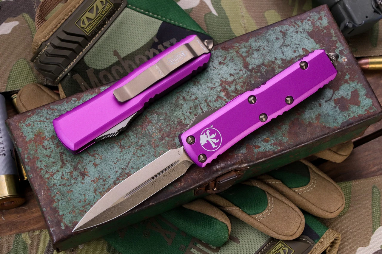 Microtech UTX-85 Violet OTF Knife 3" Bronze Dagger 232-13VI 3 Microtech UTX-85 Violet OTF Knife 3" Bronze Dagger 232-13VI