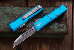 Microtech UTX-85 OTF Automatic Knife Turquoise 3.1" Warhound Stonewash 719W-10TQ
