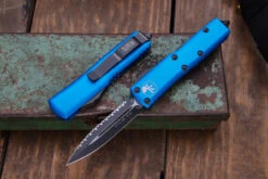 Microtech UTX-85 OTF Automatic Knife Blue 3.1" Dagger Full Serrated 232-3BL