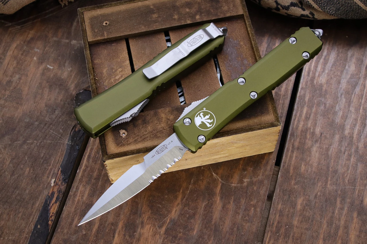 Microtech Ultratech OTF Automatic Knife OD Green 3.4" Bayonet Serrated Satin 120-5OD 3 Microtech Ultratech OTF Automatic Knife OD Green 3.4" Bayonet Serrated Satin 120-5OD