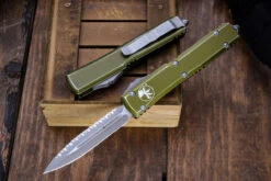 Microtech Ultratech OTF Automatic Knife Distressed OD Green 3.4" Dagger Stonewash Serrated 122-12DOD