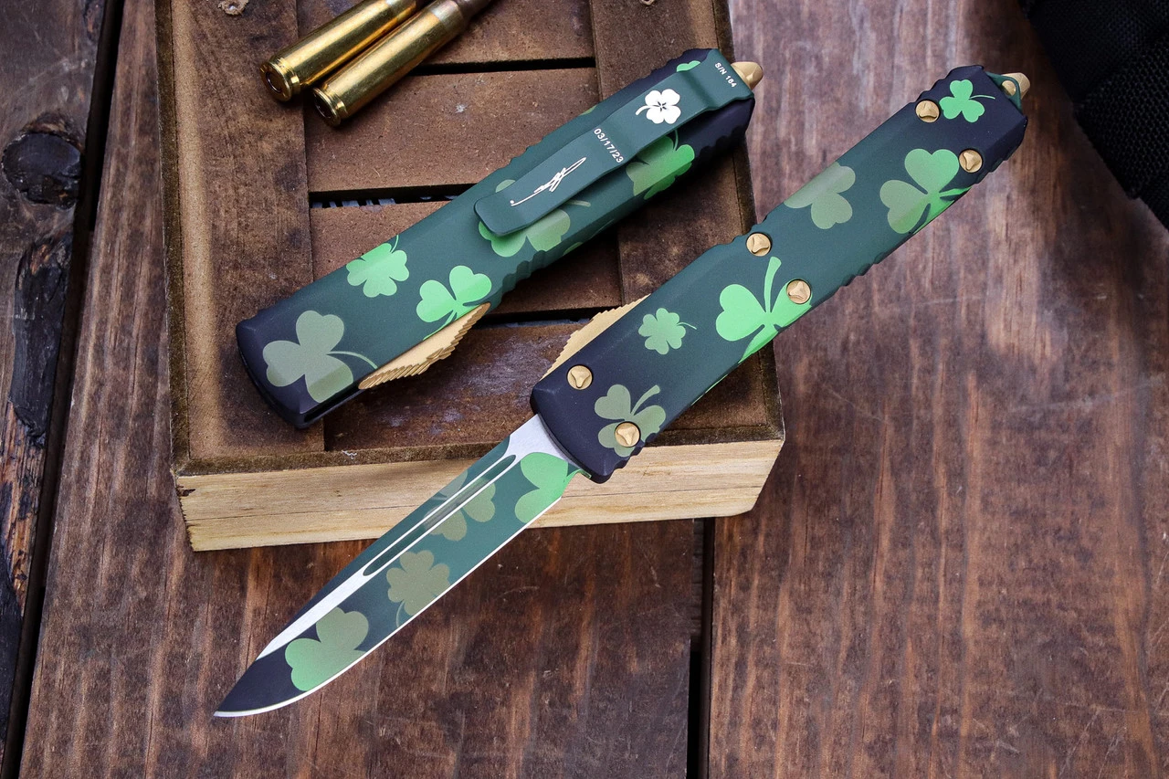 Microtech Ultratech OTF Automatic Knife Lucky Clover Shamrock Cerakote 3.4" Drop Point 121-1SPDS 3 Microtech Ultratech OTF Automatic Knife Lucky Clover Shamrock Cerakote 3.4" Drop Point 121-1SPDS