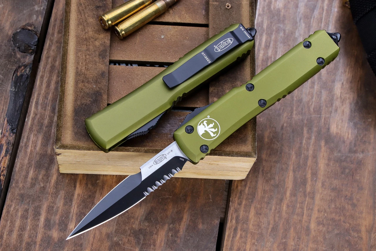 Microtech Ultratech OTF Automatic Knife OD Green 3.4" Bayonet Serrated Black 120-2OD 3 Microtech Ultratech OTF Automatic Knife OD Green 3.4" Bayonet Serrated Black 120-2OD