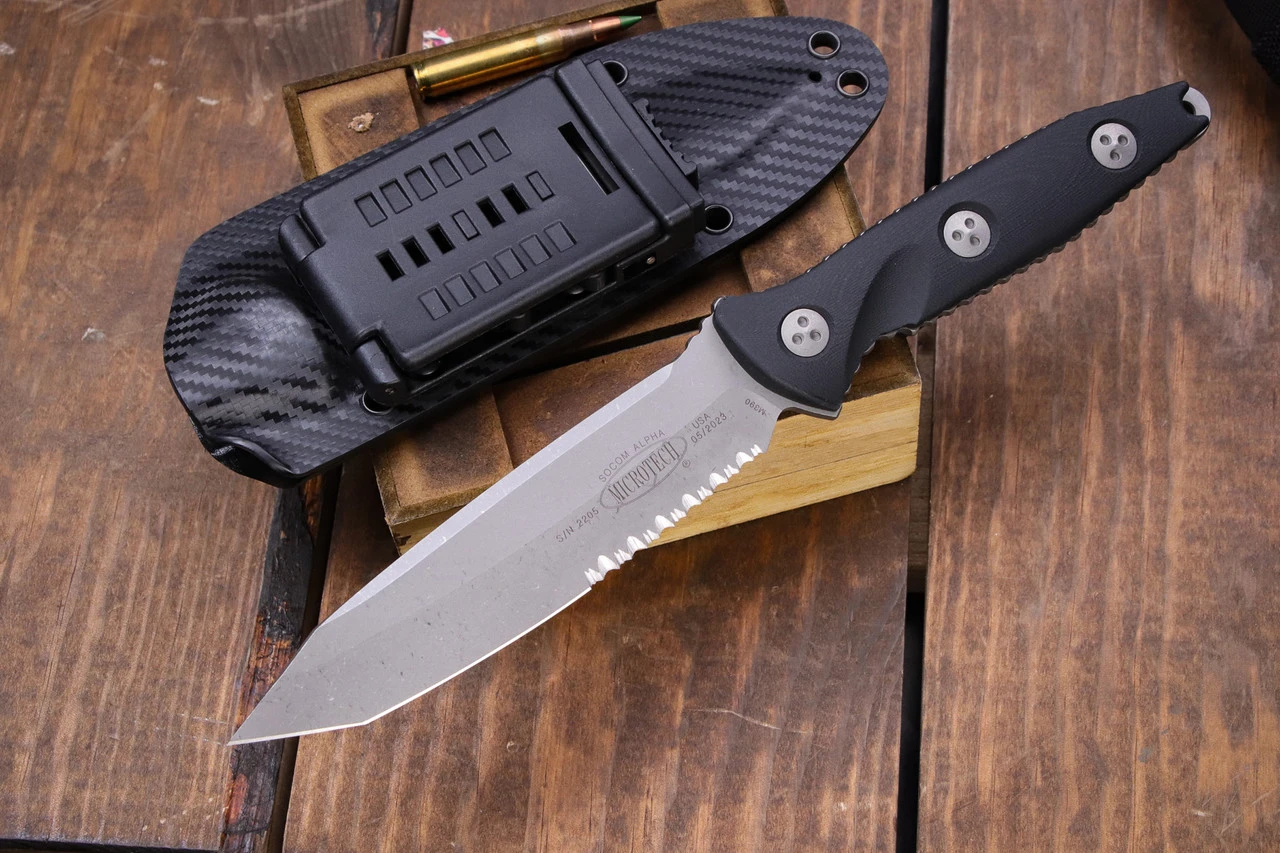 Microtech Socom Alpha Fixed Blade Knife Black G10 5" Tanto Serrated Apocalyptic Stonewash 114-11AP 3 Microtech Socom Alpha Fixed Blade Knife Black G10 5" Tanto Serrated Apocalyptic Stonewash 114-11AP