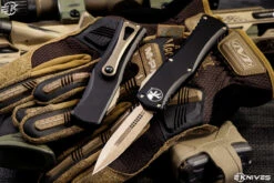 Microtech Hera OTF Automatic Knife Black 3" Dagger Bronze 702-13