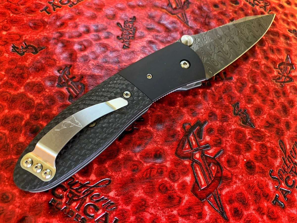 Microtech Knives / Lightfoot Dual Action LCC, Mike Norris Gator Skin Damascus, Carbon Fiber Scales. 4 Microtech Knives / Lightfoot Dual Action LCC, Mike Norris Gator Skin Damascus, Carbon Fiber Scales. - Image 2