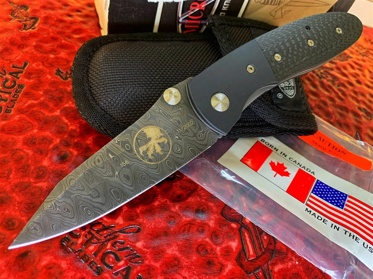 Microtech Knives / Lightfoot Dual Action LCC, Mike Norris Gator Skin Damascus, Carbon Fiber Scales. 7 Microtech Knives / Lightfoot Dual Action LCC, Mike Norris Gator Skin Damascus, Carbon Fiber Scales. - Image 5