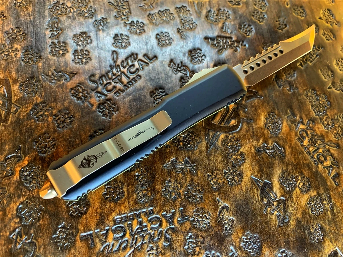 Microtech Ultratech Signature Series Hellhound Tanto Bronzed G10 OD Green 4 Microtech Ultratech Signature Series Hellhound Tanto Bronzed G10 OD Green - Image 2