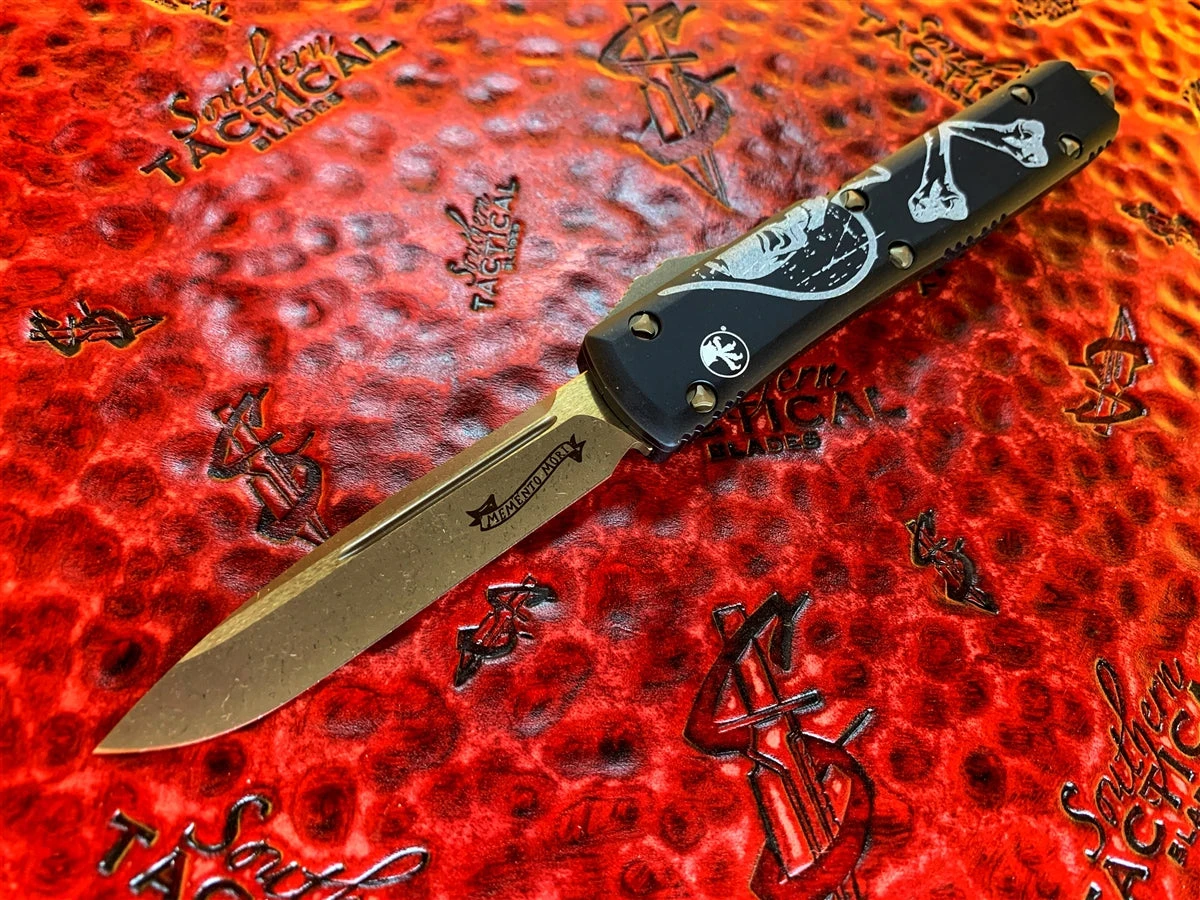 Microtech Ultratech OTF Automatic Knife Single Edge Bronzed Standard Death Card 3 Microtech Ultratech OTF Automatic Knife Single Edge Bronzed Standard Death Card