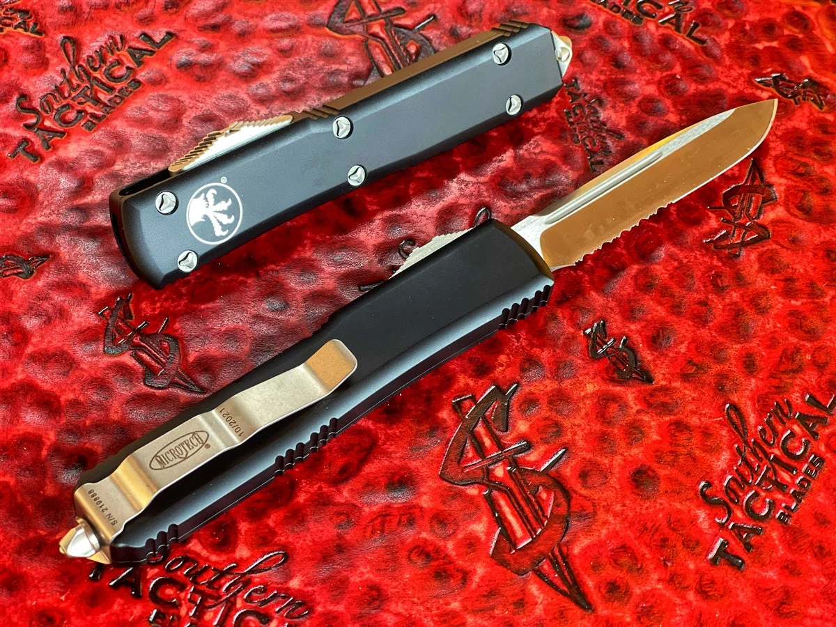 Microtech Ultratech OTF Automatic Knife Single Edge Satin Part Serrated 4 Microtech Ultratech OTF Automatic Knife Single Edge Satin Part Serrated - Image 2