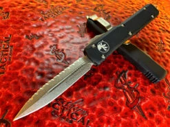 Microtech Ultratech OTF Automatic Knife Double Edge Full Serrated Stonewashed