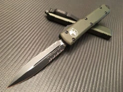 Microtech Ultratech Double Edge Part Serrated Black OD Green