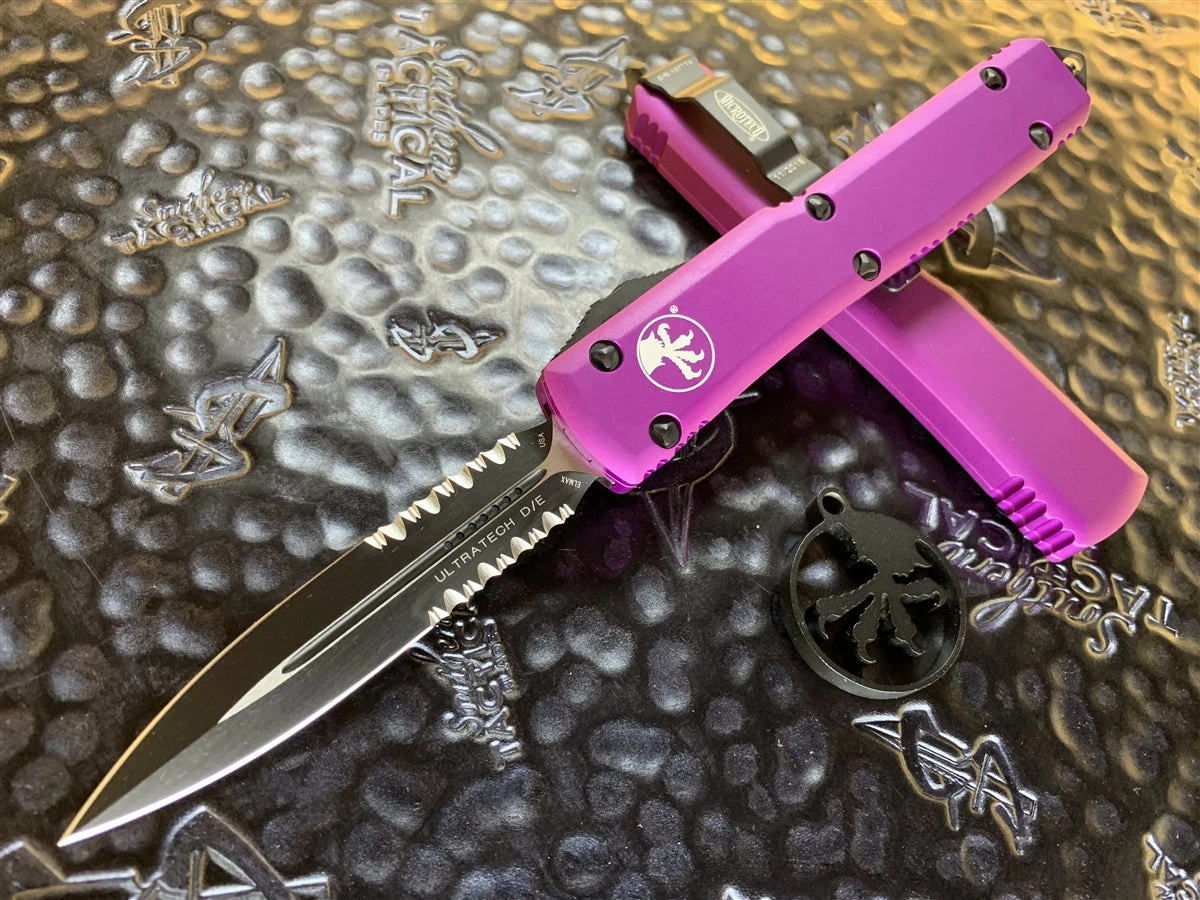 Microtech Ultratech Double Edge Part Serrated Black Violet 3 Microtech Ultratech Double Edge Part Serrated Black Violet