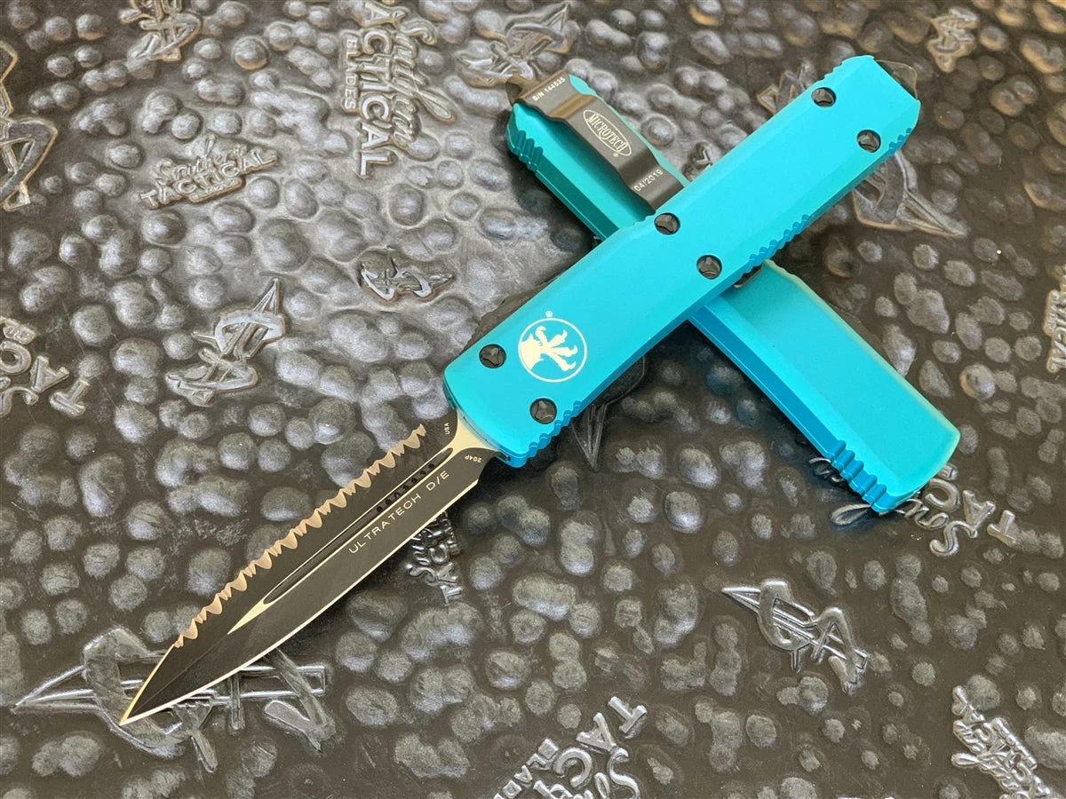 Microtech Ultratech Double Edge Full Serrated Turquoise 3 Microtech Ultratech Double Edge Full Serrated Turquoise