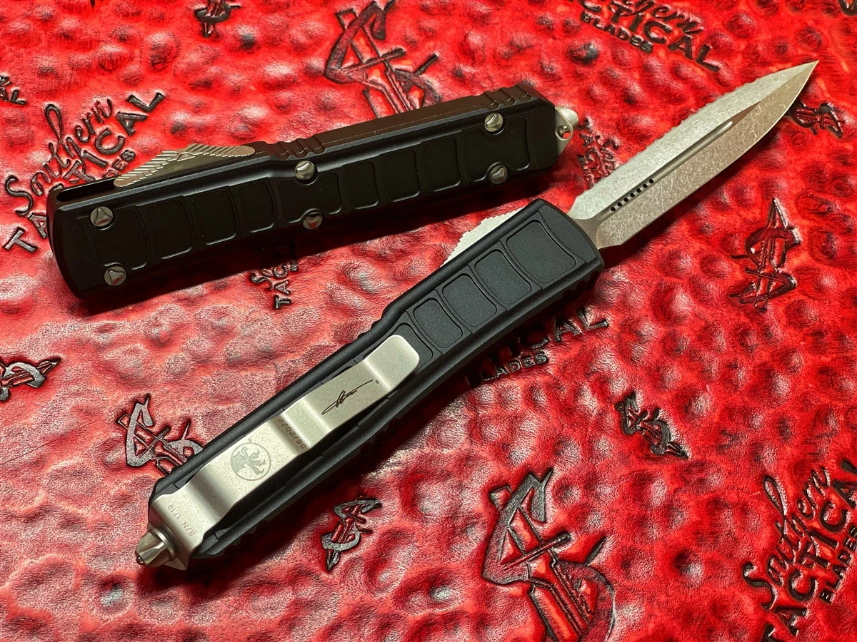 Microtech Ultratech II Stepside Double Edge Full Serrated Stonewash Signature Series 4 Microtech Ultratech II Stepside Double Edge Full Serrated Stonewash Signature Series - Image 2