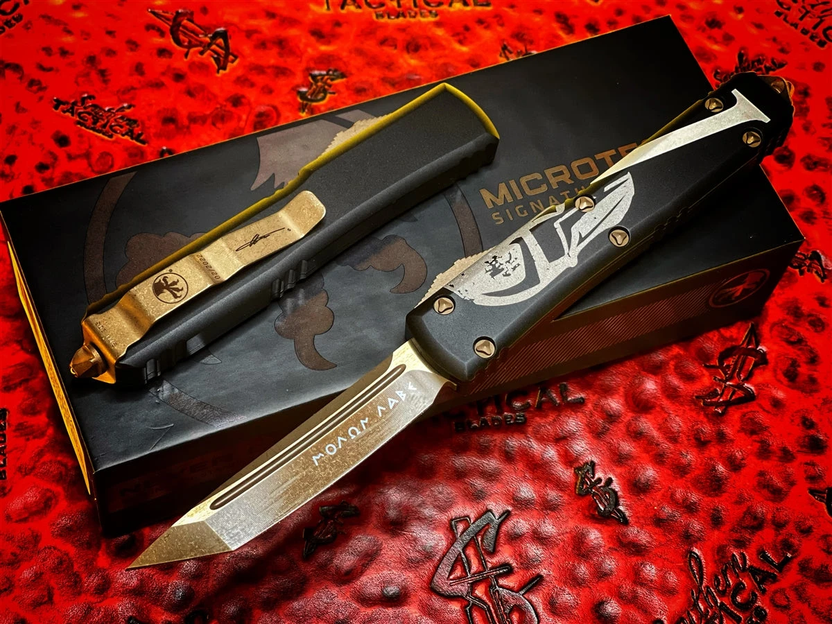 Microtech Ultratech OTF Automatic Knife Tanto Bronzed Apocalyptic Molon Labe Standard 3 Microtech Ultratech OTF Automatic Knife Tanto Bronzed Apocalyptic Molon Labe Standard
