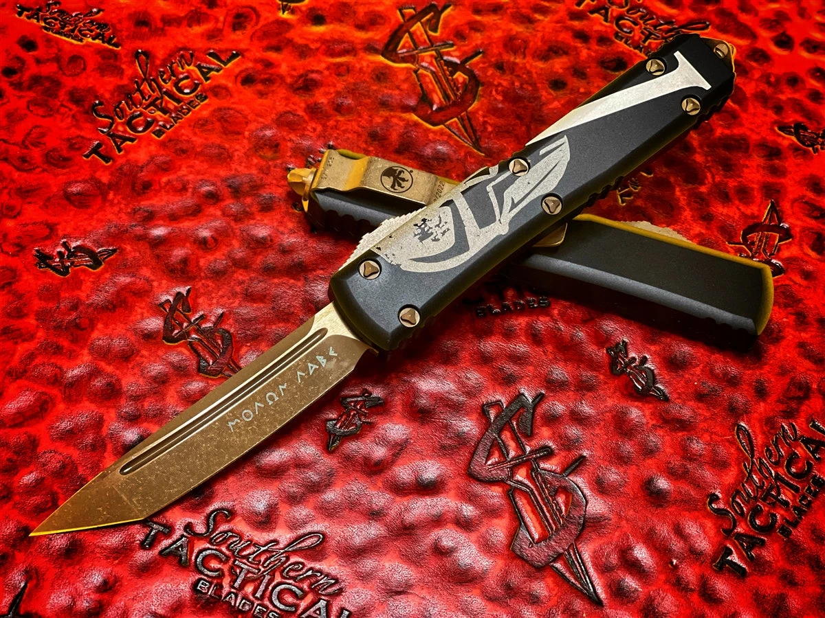 Microtech Ultratech OTF Automatic Knife Tanto Bronzed Apocalyptic Molon Labe Standard 4 Microtech Ultratech OTF Automatic Knife Tanto Bronzed Apocalyptic Molon Labe Standard - Image 2