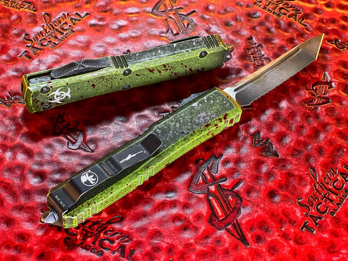 Microtech Ultratech Tanto Full Serrated “OUTBREAK” Deep Engraved Signature Series 4 Microtech Ultratech Tanto Full Serrated “OUTBREAK” Deep Engraved Signature Series - Image 2