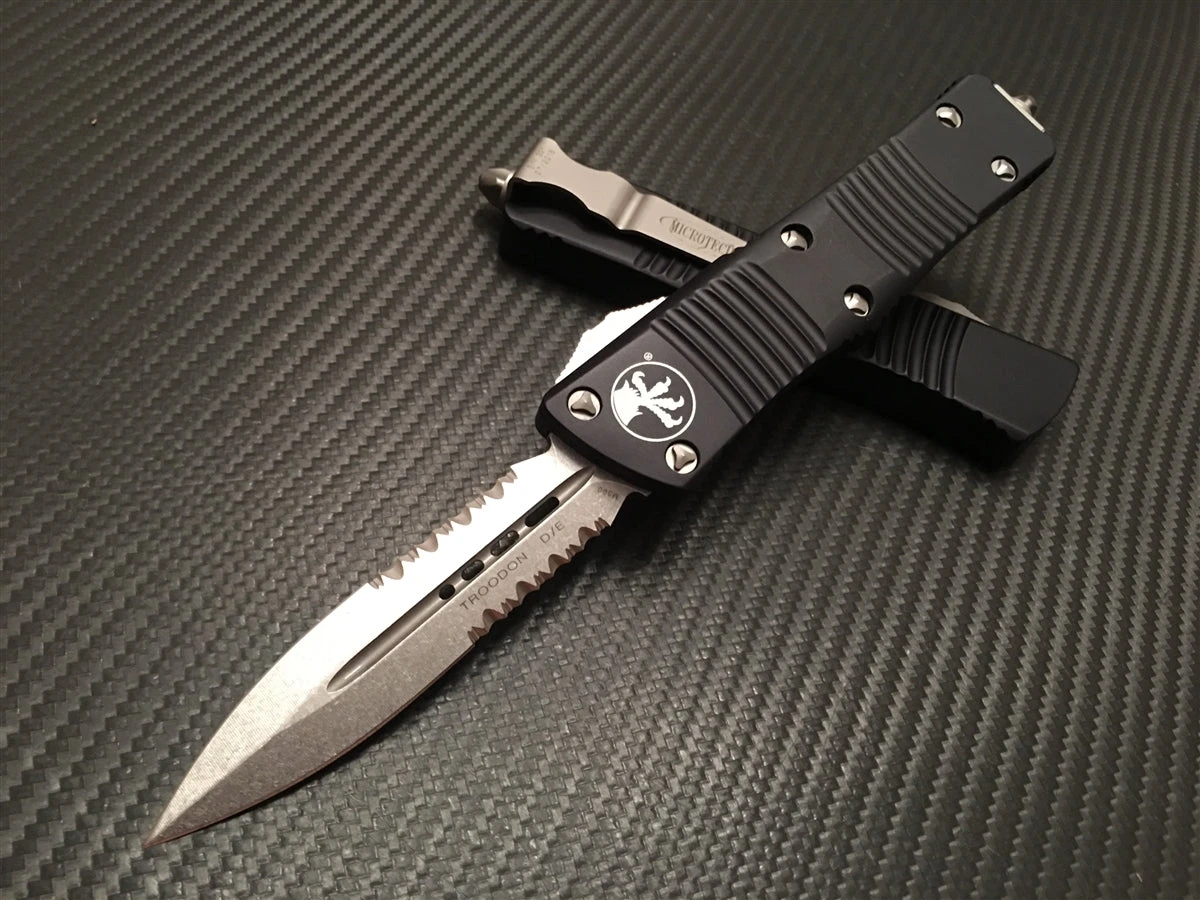 Microtech Troodon Double Edge Stonewashed Parts Serrated 3 Microtech Troodon Double Edge Stonewashed Parts Serrated