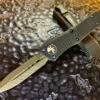 Microtech Troodon Double Edge Damascus Signature Series Blue Titanium Hardware