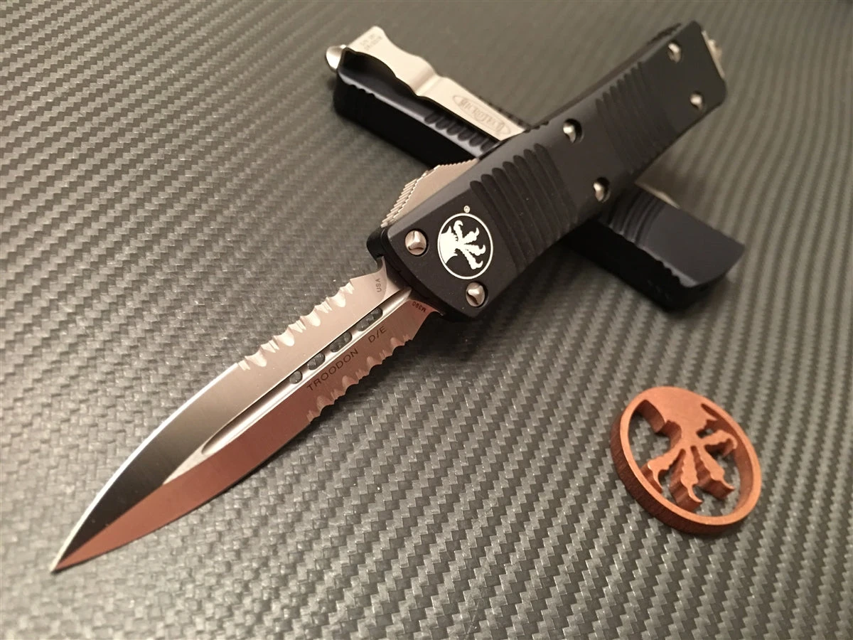 Microtech Troodon Double Edge Satin Part Serrated 3 Microtech Troodon Double Edge Satin Part Serrated