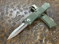 Microtech Troodon Double Edge Satin Part Serrated OD Green