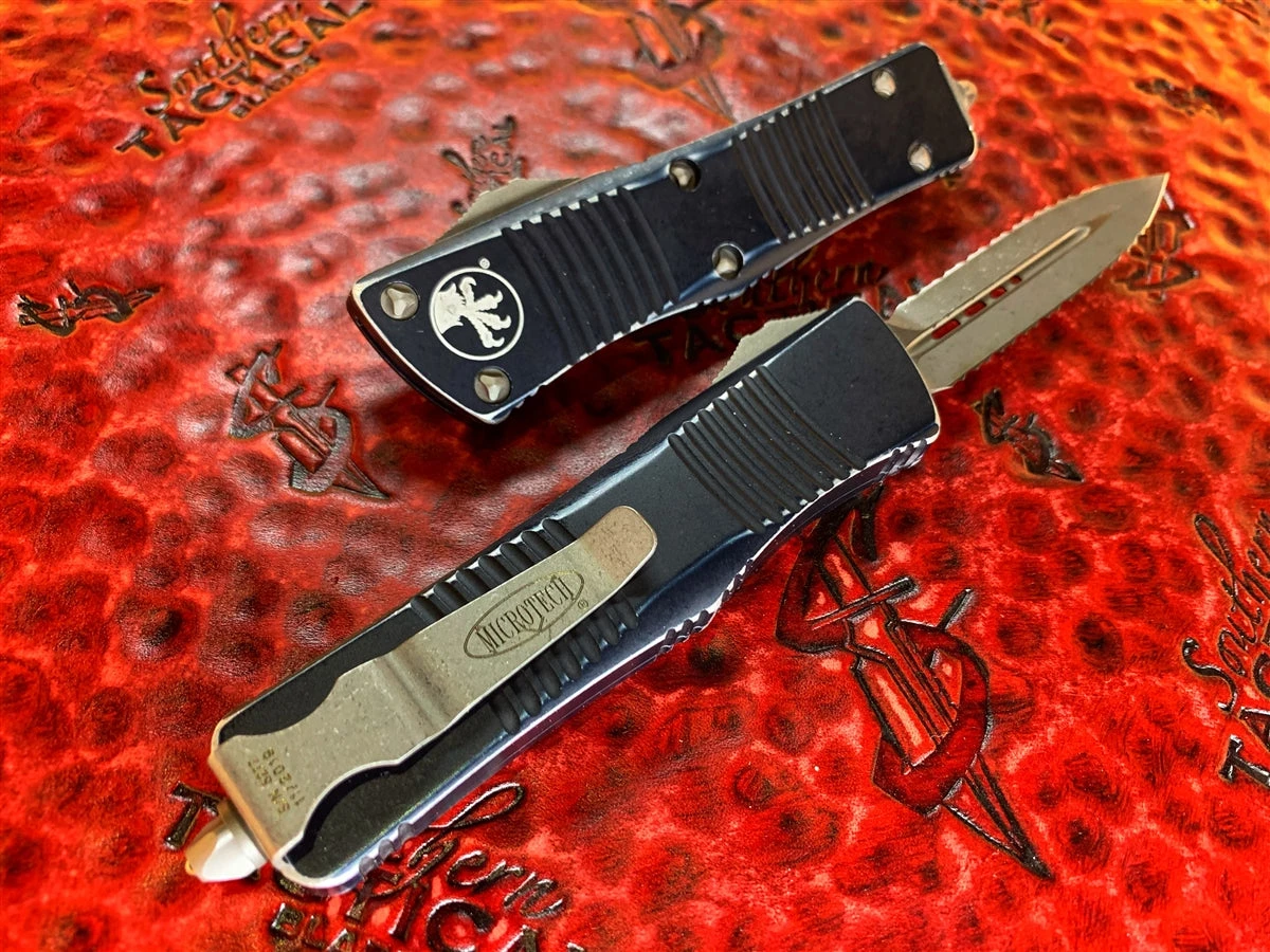 Microtech Troodon Double Edge Stonewashed Double Full Serrated Distressed Black 4 Microtech Troodon Double Edge Stonewashed Double Full Serrated Distressed Black - Image 2