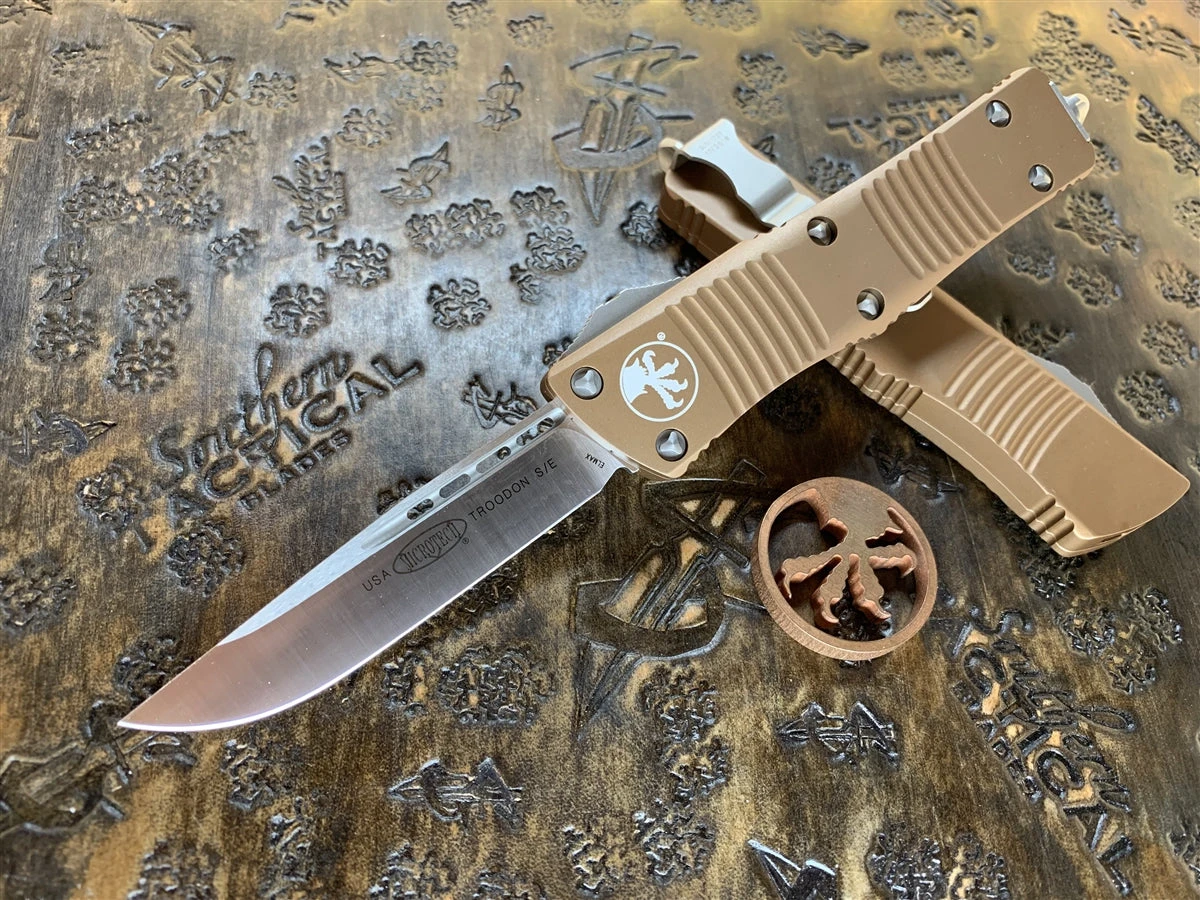 Microtech Troodon Single Edge Satin Standard Tan 3 Microtech Troodon Single Edge Satin Standard Tan