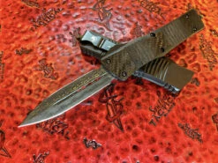 Microtech Signature Series Combat Troodon Double Edge Damascus Carbon Fiber Ringed Titanium