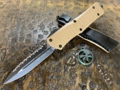 Microtech Combat Troodon Double Edge Full Serrated G10 Tan